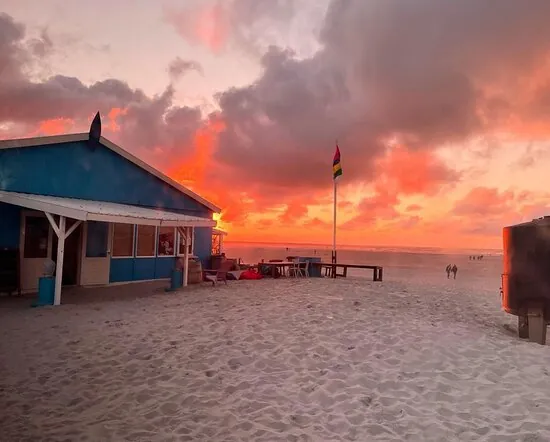 Beach pavilion at sunset